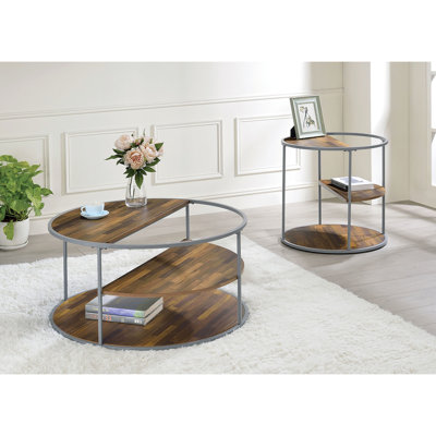 Table de bout industrielle en noyer et gris avec 3 tablettes et cadre thermolaqué à grain de bois de 24 pouces de profondeur et 1 pièce incluse avec l'acier large seulement