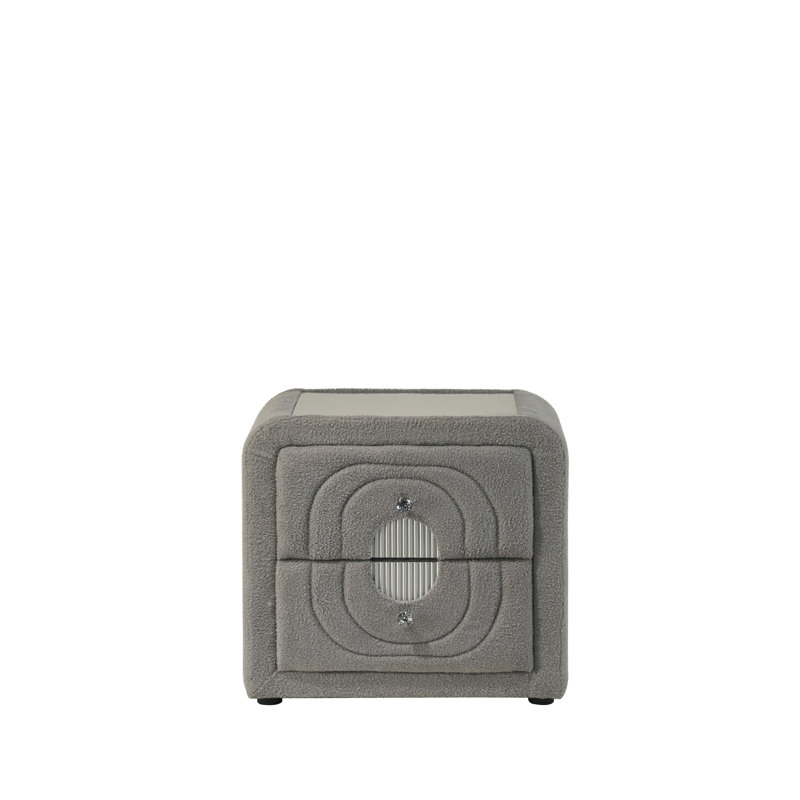 Table de chevet Shelyn Grey Teddy Sherpa & Chrome (table de chevet uniquement)