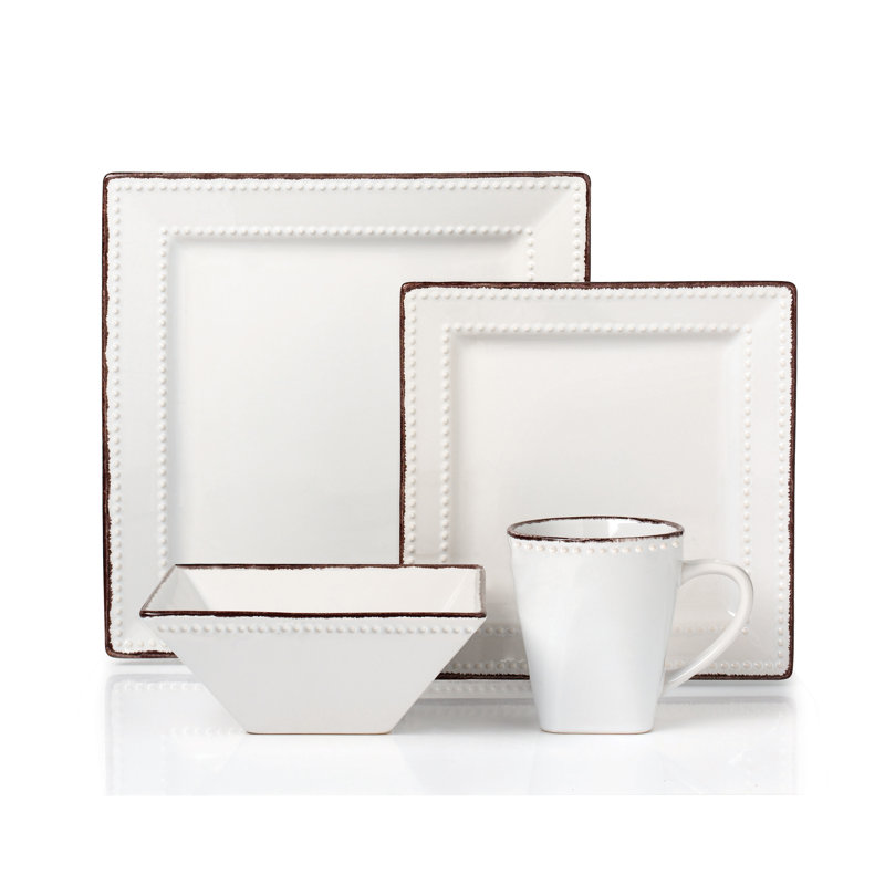 16 Piece Stoneware Dinnerware Set - Service for 4, White