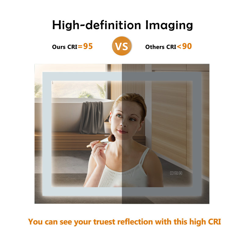Modern Frameless Rectangular LED Lighted Bathroom Vanity Mirror with Defogger, 32" x 40"