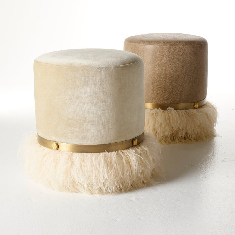 Ostrich Fluff Pouf, Porcelain/Cream