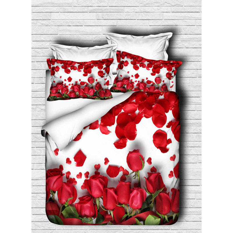 Ensemble de housse de couette très grand luxe, impression 3D rouge et verte | Dessus 100% polyester de polyester et dessous 100% coton, housse de couette 98,4 po x 78,7 po et 2 taies d'oreiller 19,7 po x 31,5 po | Lavable à la machine, fermeture à glissière, élégant et confortable