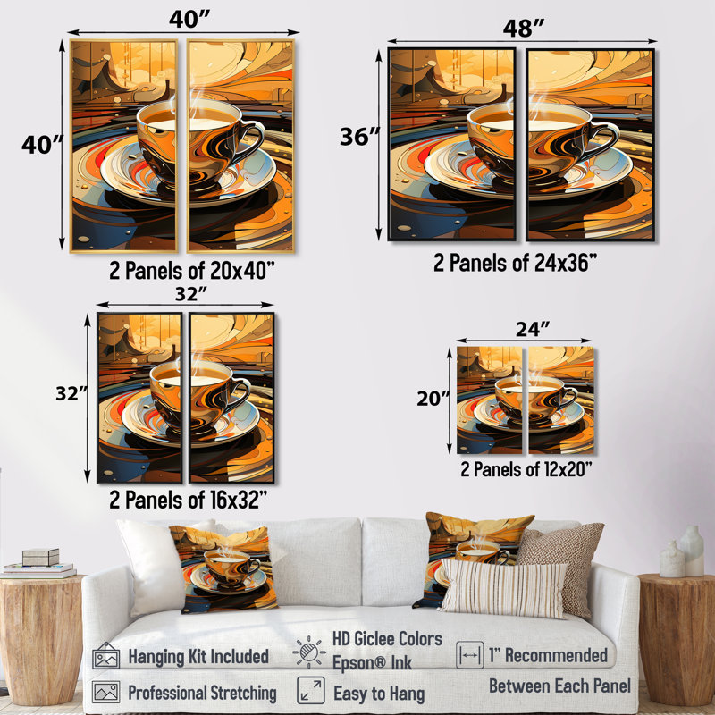 «Yellow Steaming Coffee Brew» - art mural jaune, Noir, H 36 po x l 48 po, Reproduction encadrée sans passe-partout
