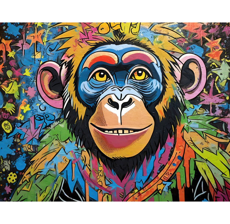 "Chimp Graffitianimals" sur toile, H 20 po x l 24 po