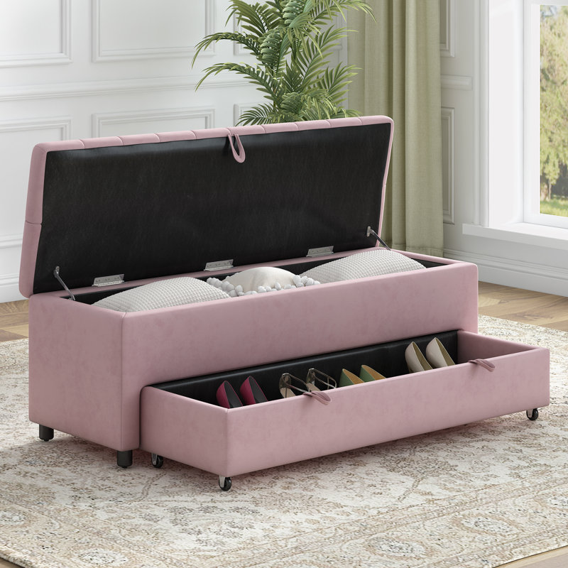 Banc de rangement Phylecia, Mélange de polyester rose