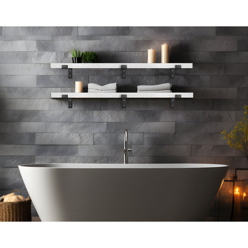 Emerald Lee 2 Piece Oak Bracket Shelf, 2" H x 62" W x 8" D, Gray