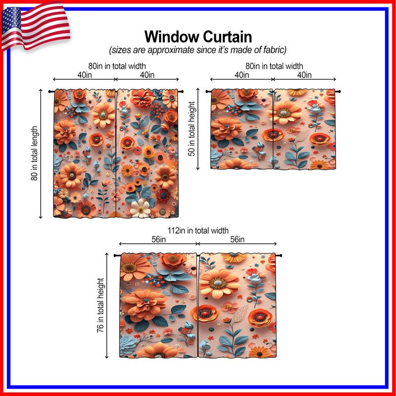 Ensemble de rideaux à motif floral avec voilage et obscurcissement floral - 2 panneaux, 20in x 60in - 2 panels