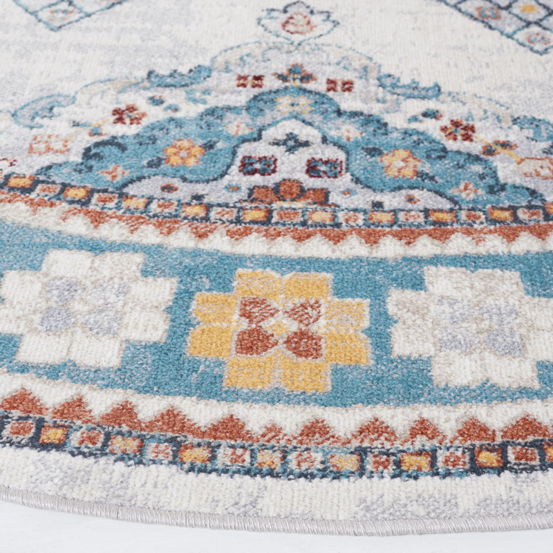 106 Area Rug In Grey / Blue, Round 6'7"