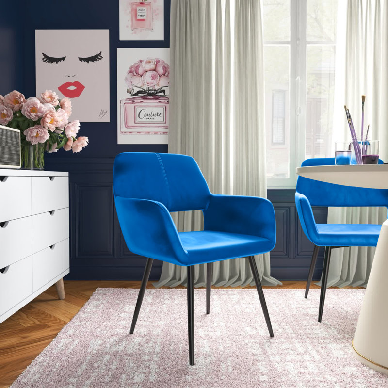 Kristina 17'' H Velvet Upholstered Metal Armchair, Blue