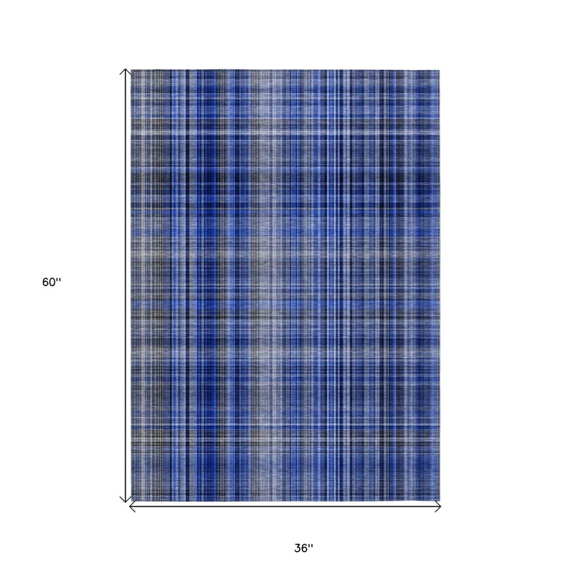 Tapis extérieur antidérapant lavable à carreaux bleu marine 3 pi x 5 pi