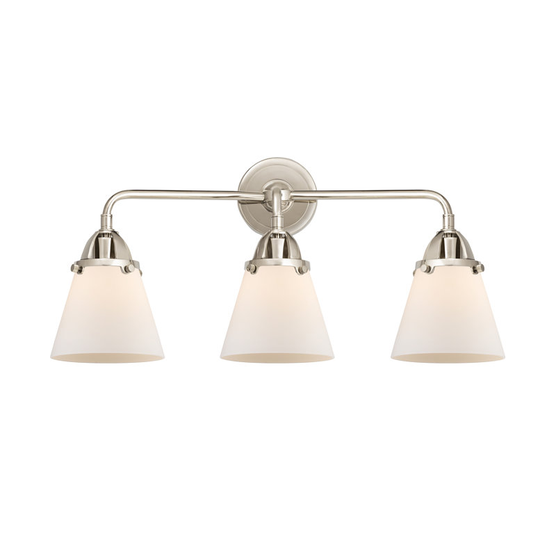 Éclairage pour meuble-lavabo de salle de bain 6 "3" 24 "Shauna 2 Cone, Blanc mat, Incandescente, Nickel poli