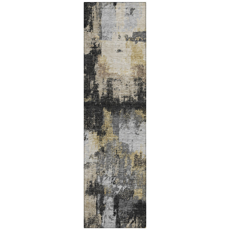 Machine Washable Indoor/Outdoor Chantille ACN2913 Modern Rug, 2'3" x 7'6" Runner, Black