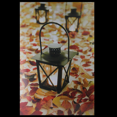 LED Lighted Fall Foliage and Lanterns Canvas Wall Art 23.5" x 15.5"