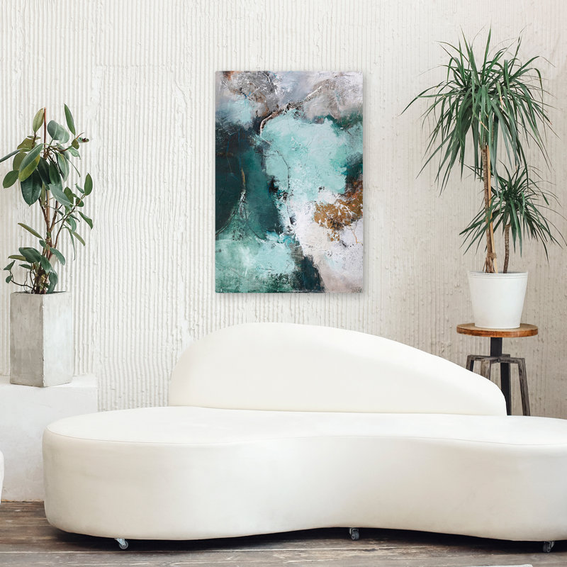 Great Green Variation - Abstracts, blanc, gris, bleu, art, H 36 po x l 24 po