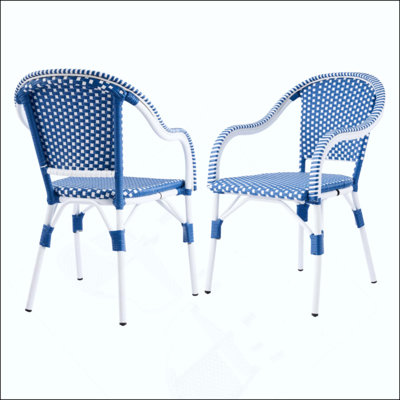 Chaises de bistro d'extérieur, chaises de patio avec cadre en aluminium, fauteuils en rotin PP résistant aux intempéries pour porche, jardin, cour, café (ensemble de 2)