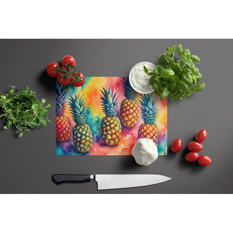 Colourful Pineapples Glass Cutting Board Large