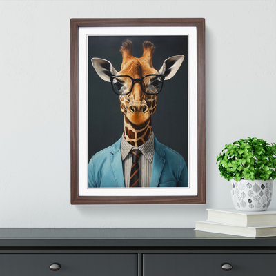 Giraffe with Glasses Painting - Framed Print
