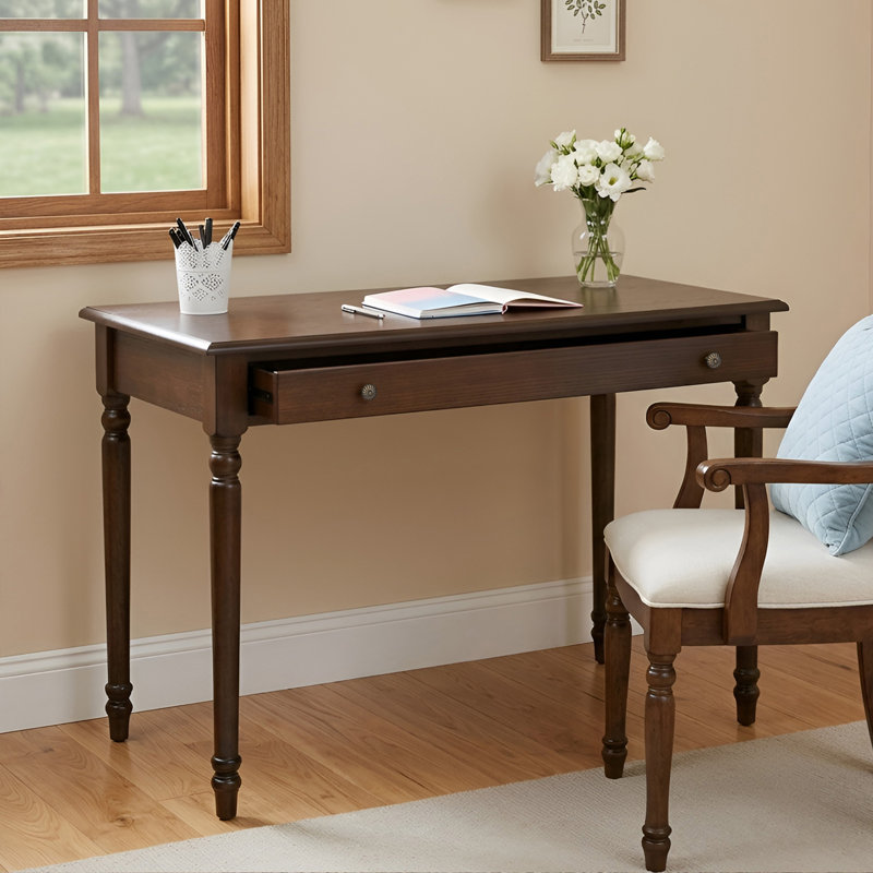 Contemporary Home Office Computer Desk With Storage Drawer, Walnut