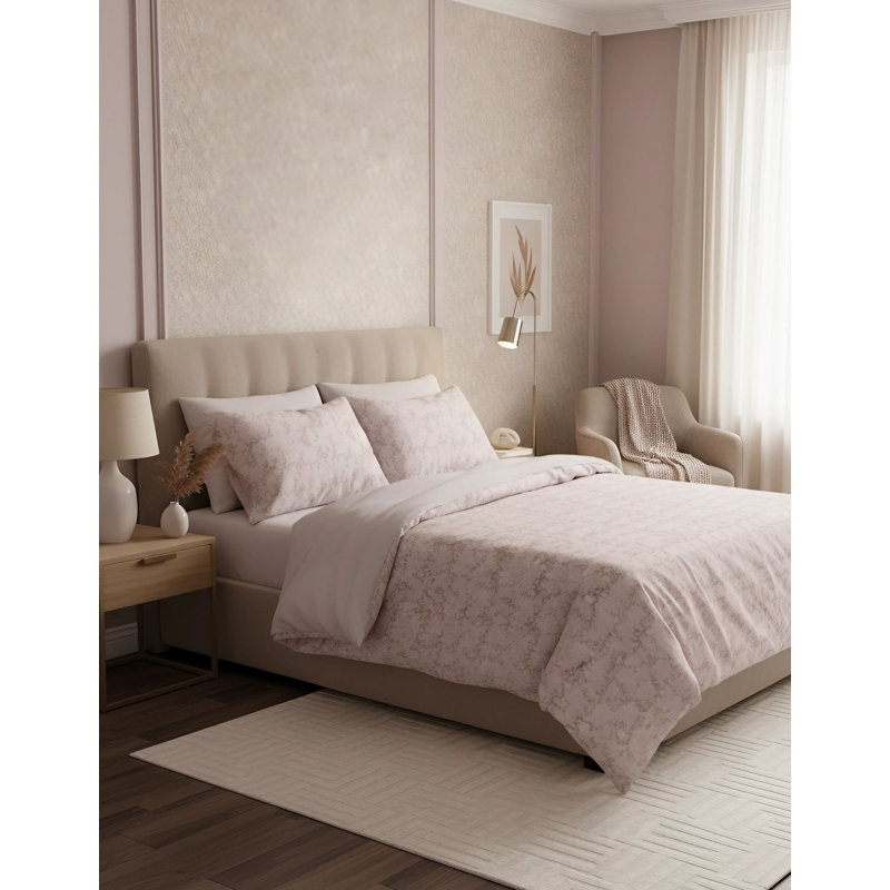 Nuit Des Reves QuiltCoverSets Cotton Blend Duvet Cover Set, Double Duvet Cover Set + 2 Pillowcases, Light Pink Abstract