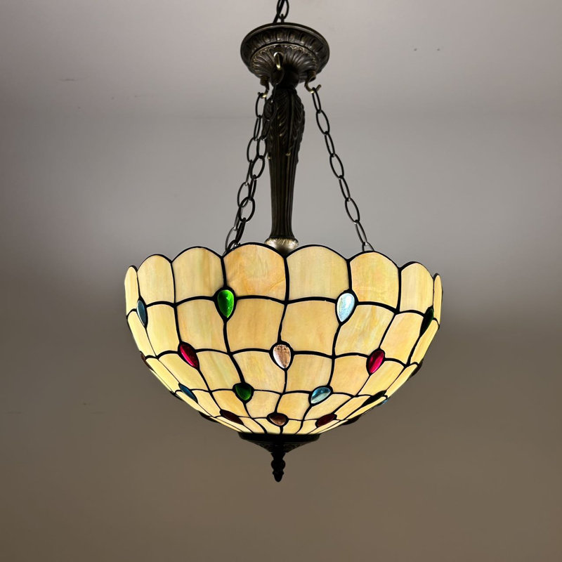 Gold Stained Glass Crystal LED Pendant Light with Bronze Finish