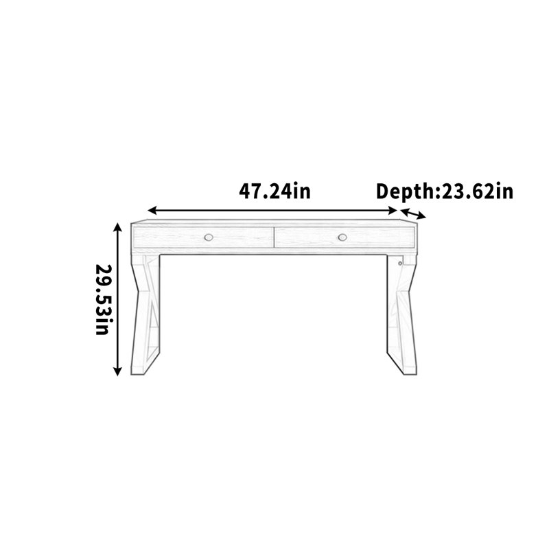 Bureau de travail multi-tiroirs avec pieds en fer en forme de K, H 29,53 po x l 47,24 po x P 23,62 po
