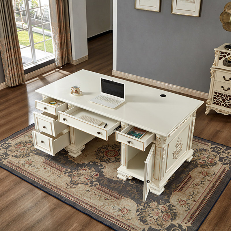 Bureau de luxe sculpté de style français, H 30,71 po x l 78,74 po x P 39,37 po
