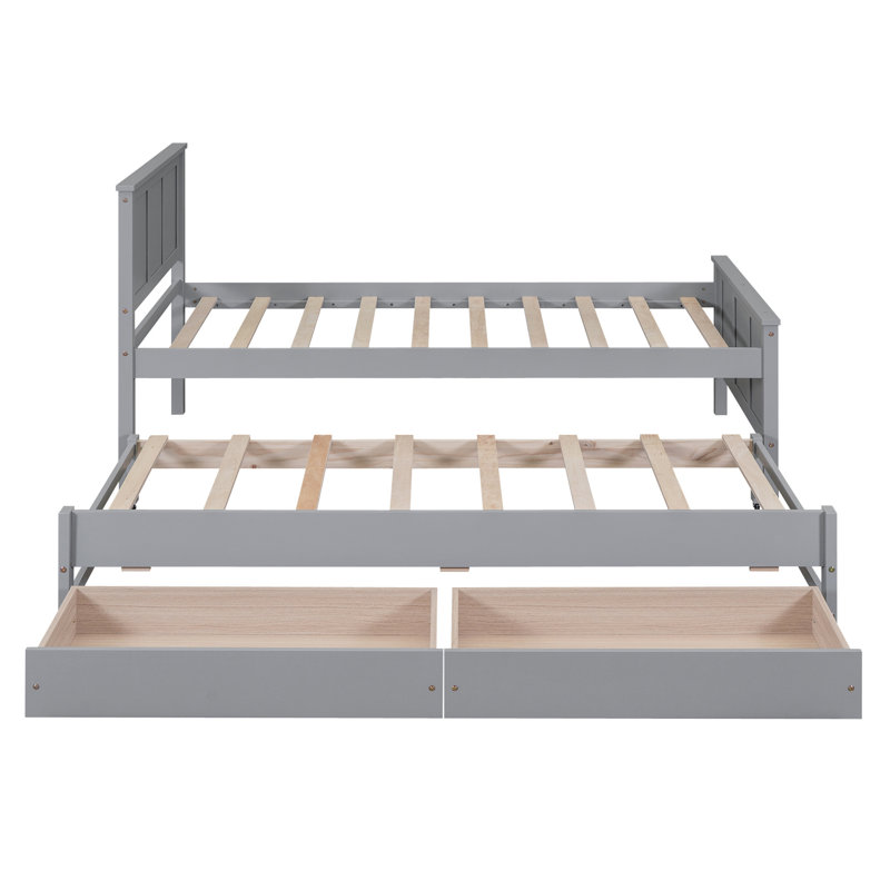 Twin Size Daybed with Trundle and Drawers, Gray