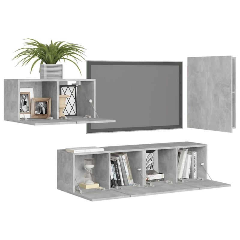 TV Cabinet Set Engineered Wood, Concrete Grey