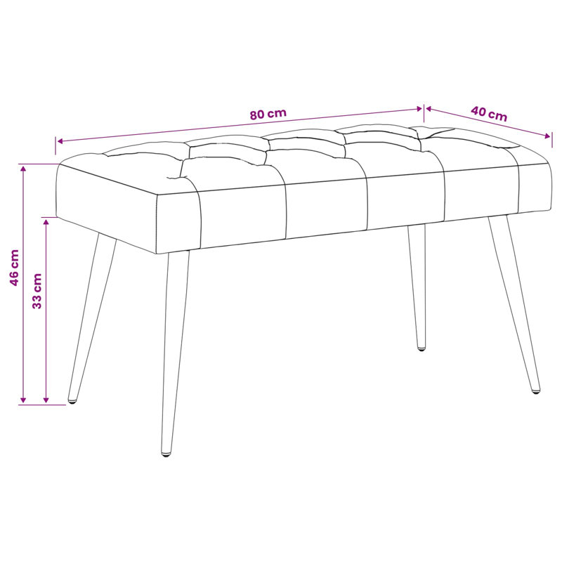  Banc avec velours capitonné noir 31,50 po x 15,75 po x 18,11 po, 31.50 x 15.75 x 18.11 in