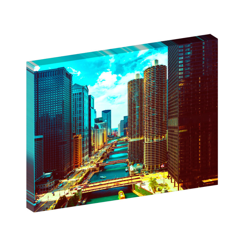 Chicago River, Chicago Illinois - reproduction de photo sur toile tendue, H 30 po x l 40 po x 1,5 po
