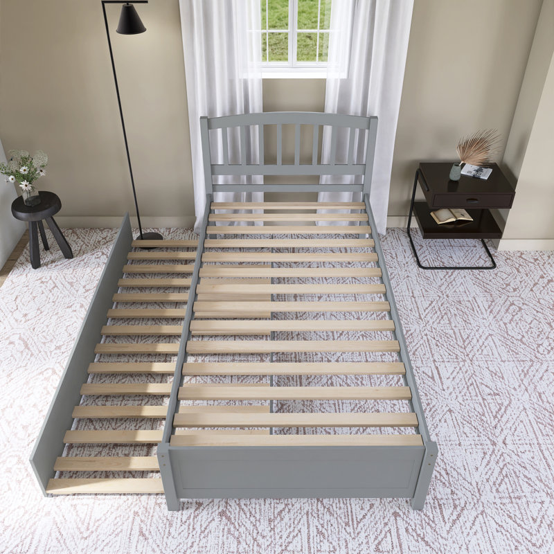 Lit plateforme en bois avec lit gigogne, Gris
