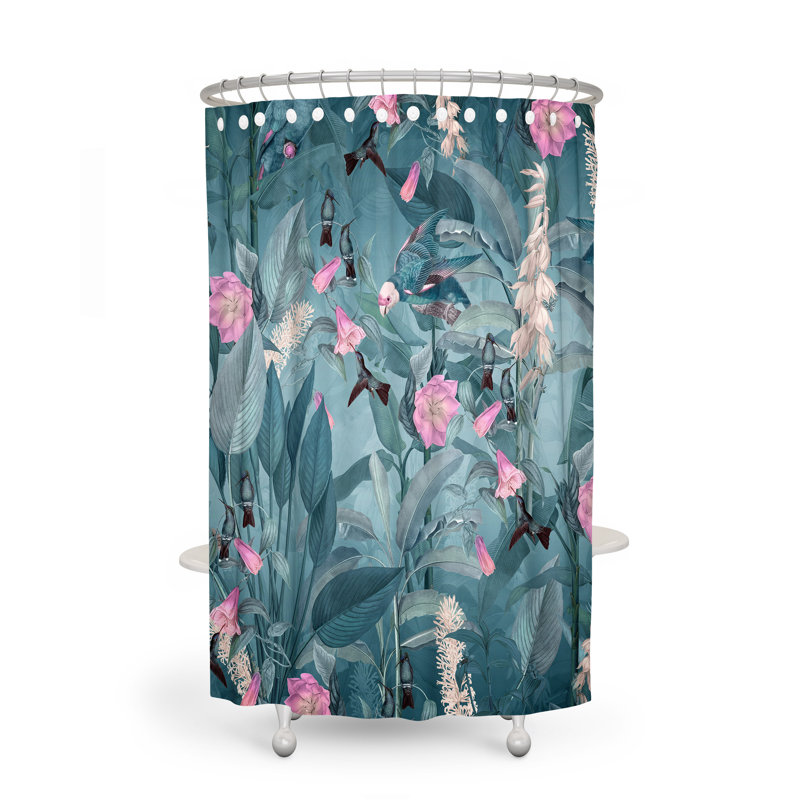 Birds And Flowers Shower Curtain, 72" H x 70" W