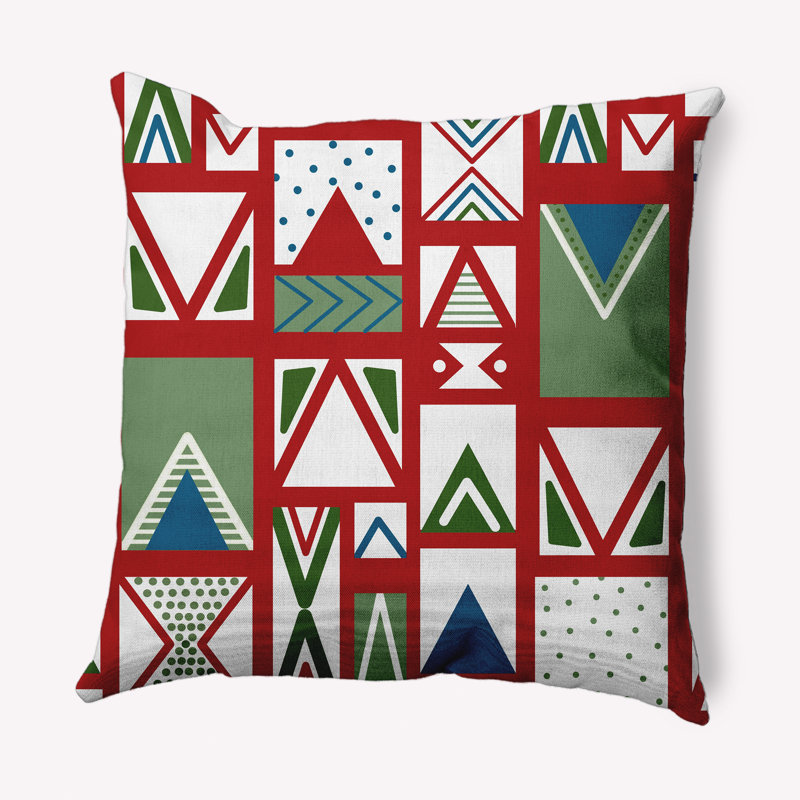 Geometric Reversible Throw Pillow, No, 16" x 16", Bright Red