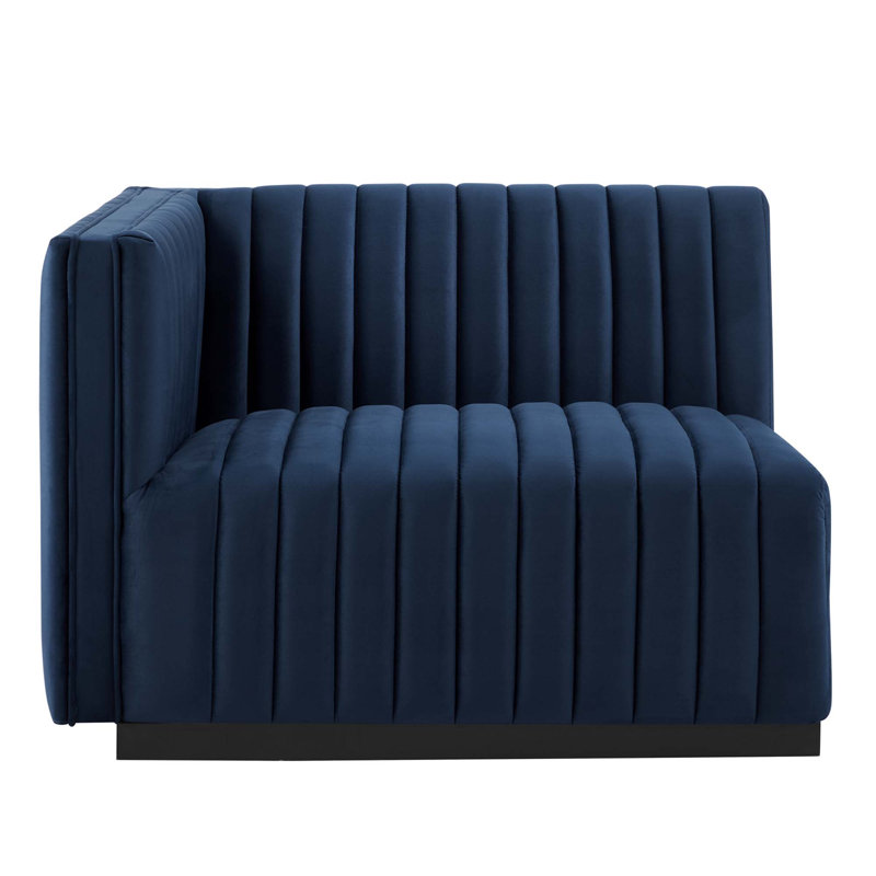 Conjure Channel Tufted Sofa by Modway, Black, Midnight Blue Velvet, 28" H x 155" W x 36.5" D