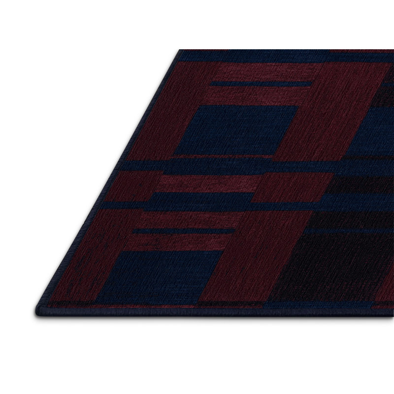 Machine Washable Checkered Blue Area Rug, Round 3'
