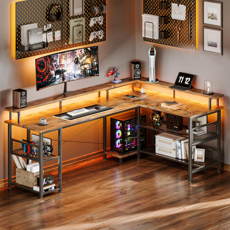 Latarya Reversible L-Shaped Computer Desk, Vintage Brown, 34.8" H x 66.14" W x 47.24" D