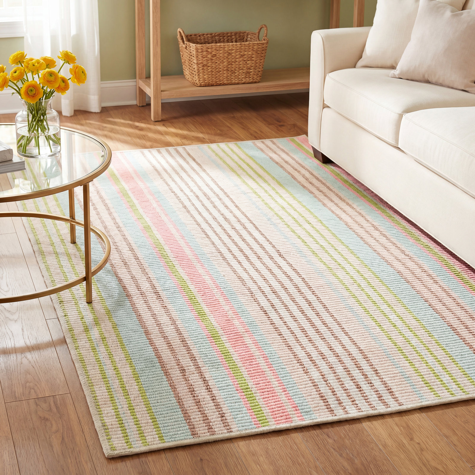 Ana Ticking Aqua Machine Washable Rug, Rectangle 8'6" x 11'6"