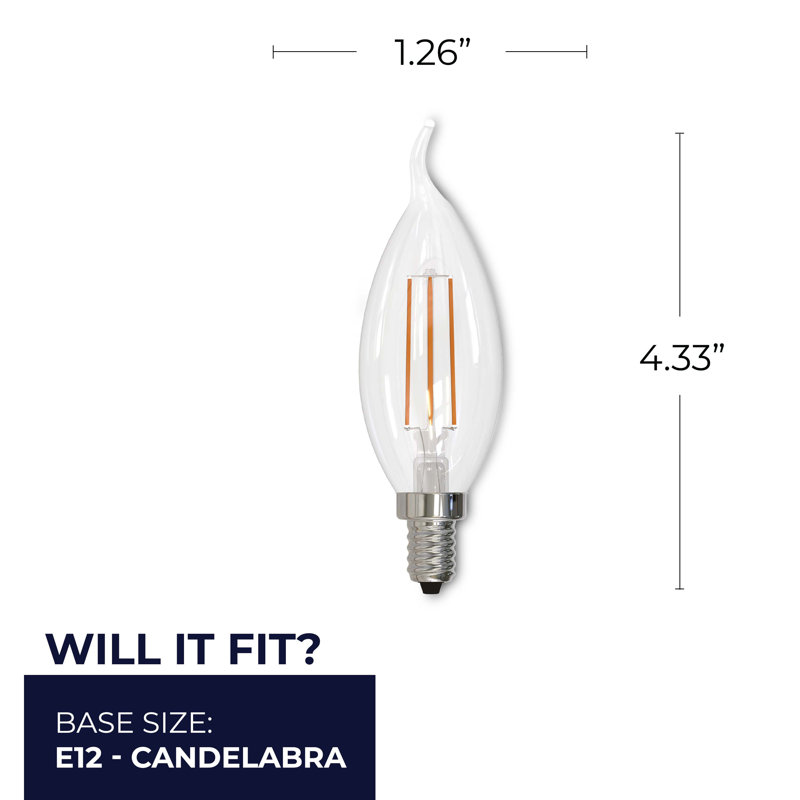 Ampoule à intensité variable de 40 watts, DEL CA10, intensité variable, (3000K) E12 / base candélabre
