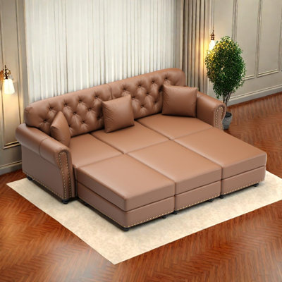 Canapé Chesterfield 82,6 po rembourré avec garniture cloutée et détails capitonnés, avec coussins et repose-pieds