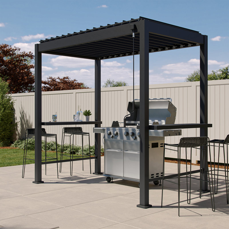 88S 5'X8.2' Alu. Grill Pergola With Louvered Roof, Bar Tables(Grill not included)