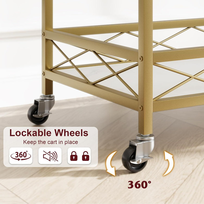Bar Cart Gold, 2 Tier Bar Carts, With Wheels