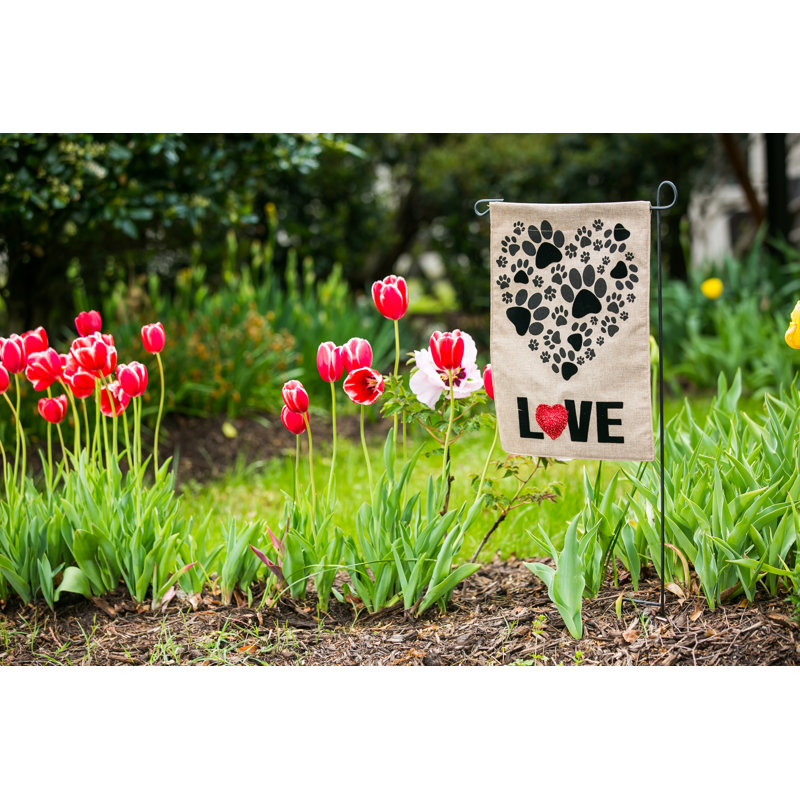 Drapeau de jardin en polyester 18 po x 12,5 po Paw Prints Heart