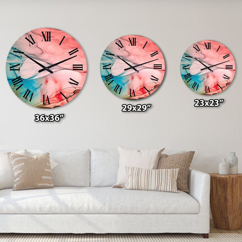 Horloge murale moderne translucide à l'encre rouge et bleue Art I, Moyen