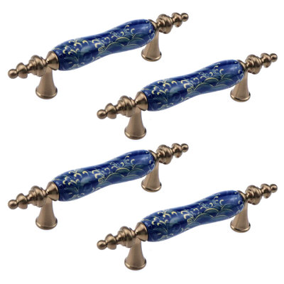 Ceramic Cabinet Pulls - Chinese Style Decorative Handles - Antique Bronze Drawer Knobs For Kitchen, Dresser, Cupboard, Door (3" Hole Center, 4 Pack)