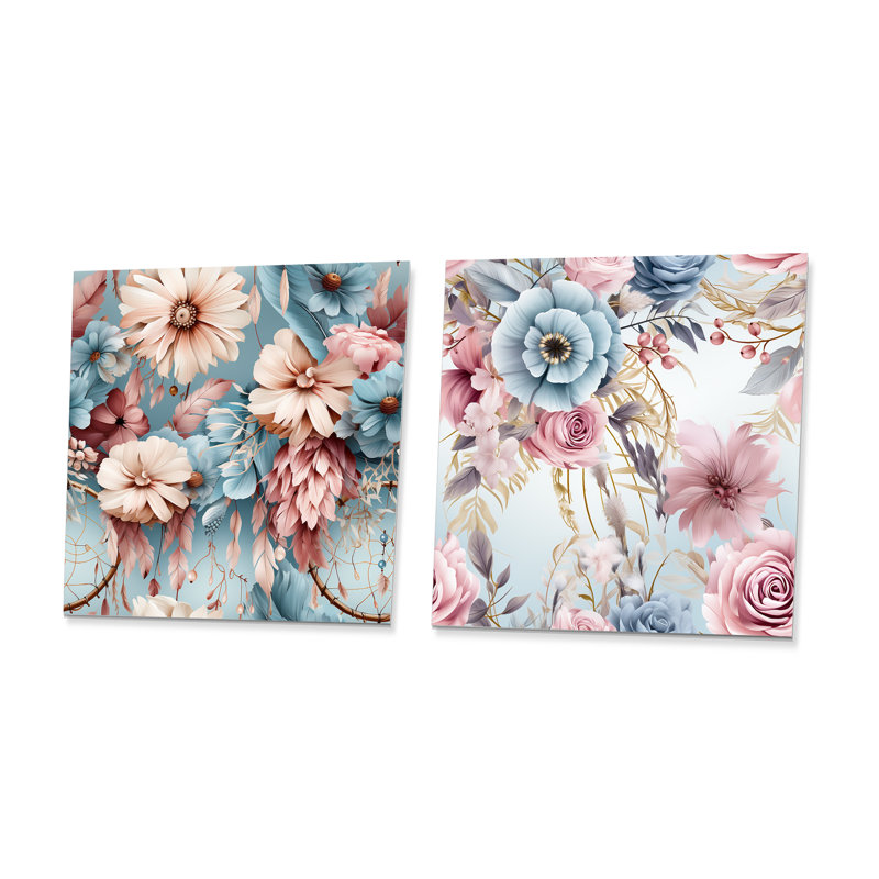 Thalie - Ensemble de 2 carrés à motif floral en métal, H 16 po x l 32 po