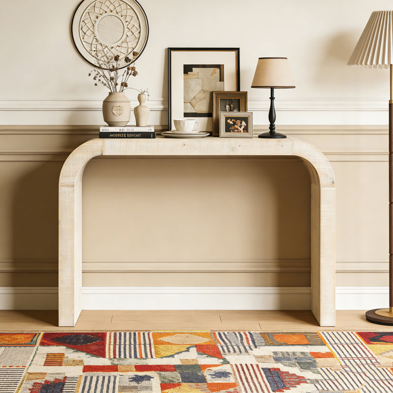 52" Wood Console Table with Curved Edge, Natural