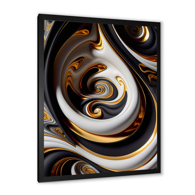 Liquide blanc vitrail VI - art abstrait spirales murales, Toile avec cadre photo noir, L 12 po x H 20 po