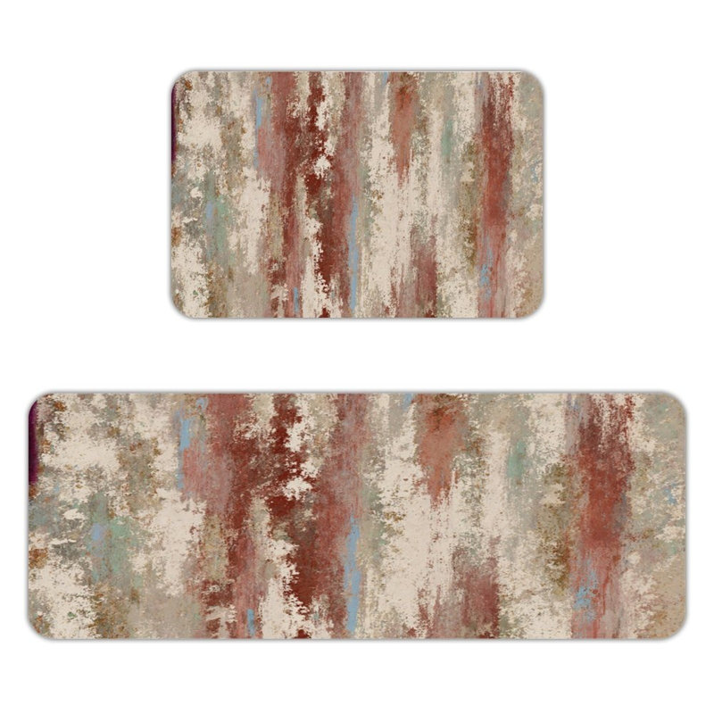 Vintage Distressed Rust, 2 Pcs Non Slip Kitchen Mats, Red Abstract