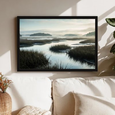 Art mural sur toile noir encadré pour le salon, la chambre à coucher, le bureau ou le vestibule - décoration murale décorative avec marais brumeux