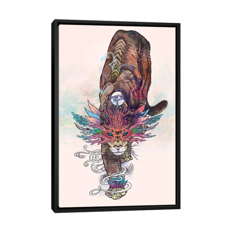« voyageing rites (mountain lion) », impression sur toile, Toile avec cadre noir, Pas de tapis, H 48 po x l 32 po x P 1,5 po